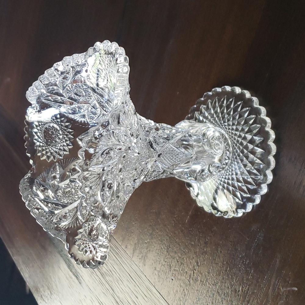Vintage Antique Clear Glass Ruffled Sawtooth Paddle Wheel Pattern Vase 6.5"
